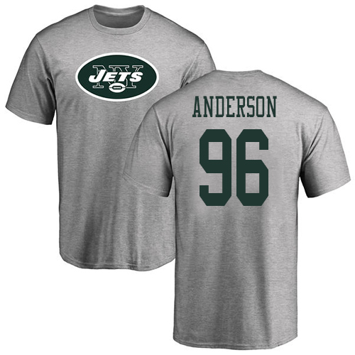 New York Jets Men Ash Henry Anderson Name and Number Logo NFL Football #96 T Shirt